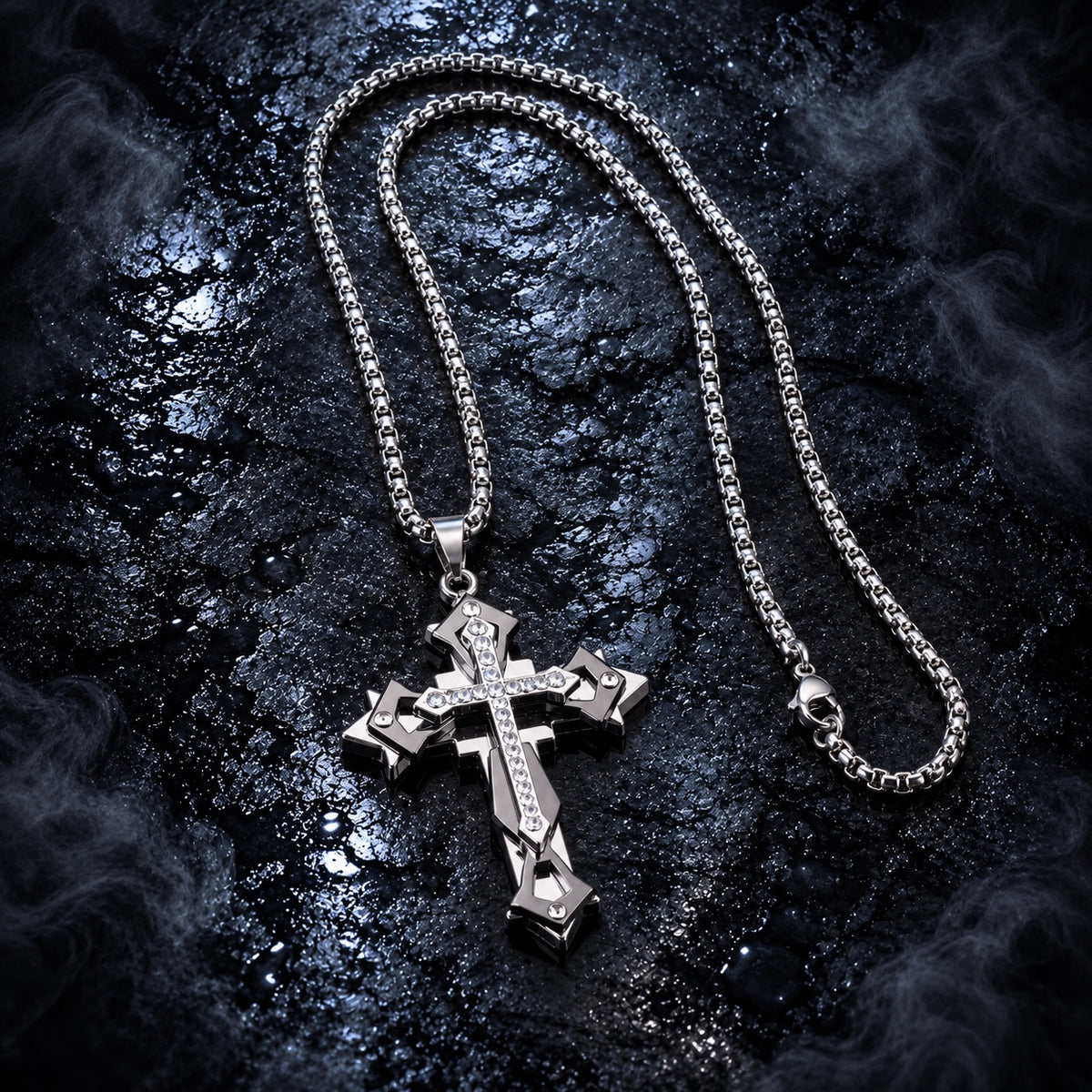 Gothic cross necklace in Saturn Dark Line setting
