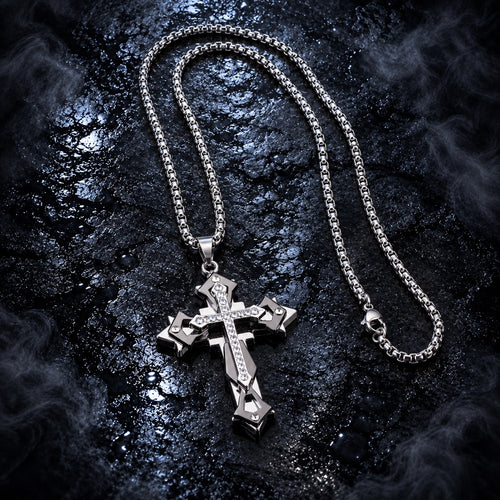 Gothic cross necklace in Saturn Dark Line setting